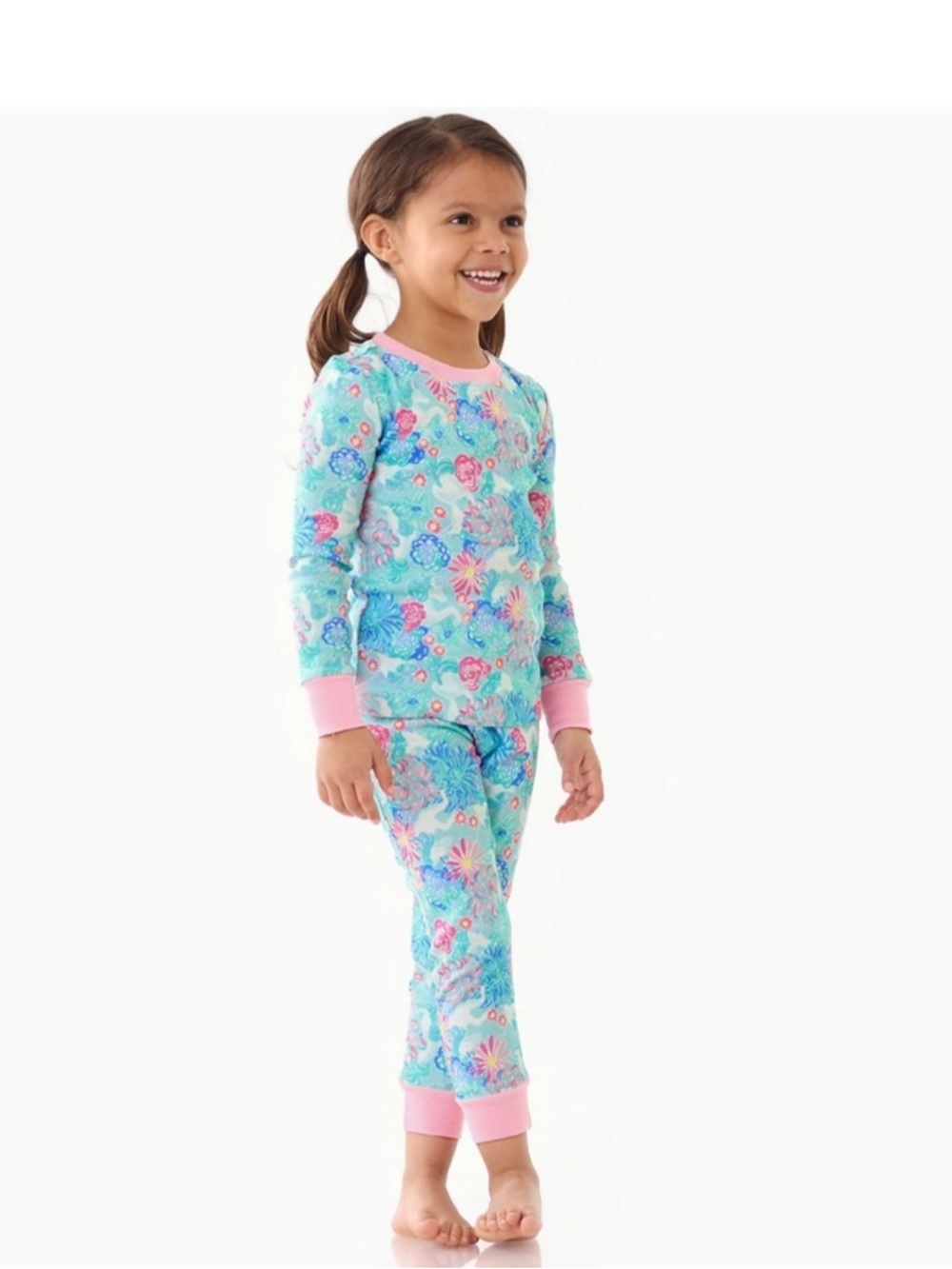 Lily Pulitzer Pottery Barn Kids Blue Pink Floral Pajama Set Size 6